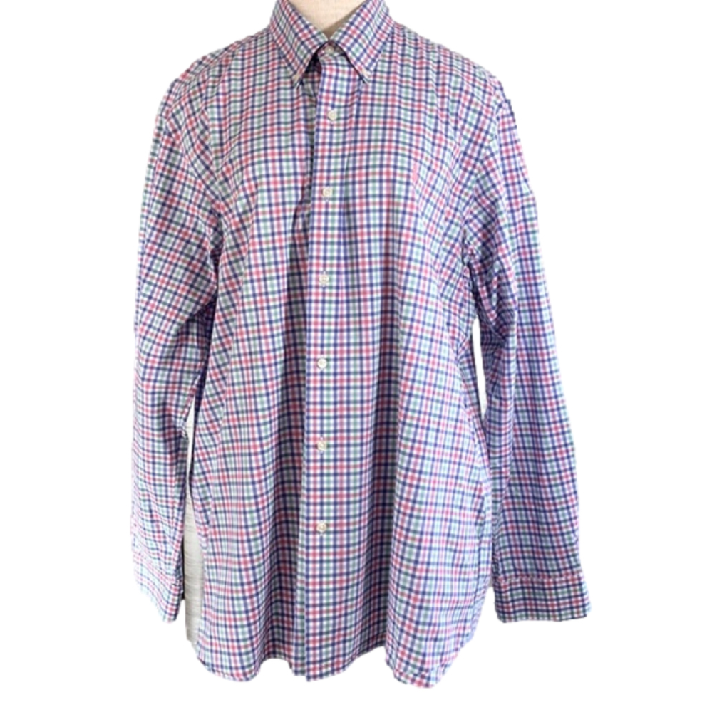 Ralph Lauren sz XL 100% cotton stretch pink/green/blue/white plaid button down